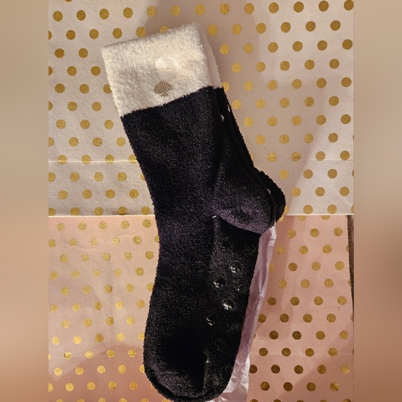 Kate Spade Black Socks with White Dots 2 Pr With Grippy Bottoms - Picture 2 of 6